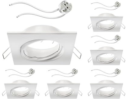 ledscom.de 6 Stück Deckeneinbaurahmen RIR Einbaurahmen weiß matt eckig schwenkbar (LED/Halogen/MR16/50mm) inkl. GU5.3 Fassung