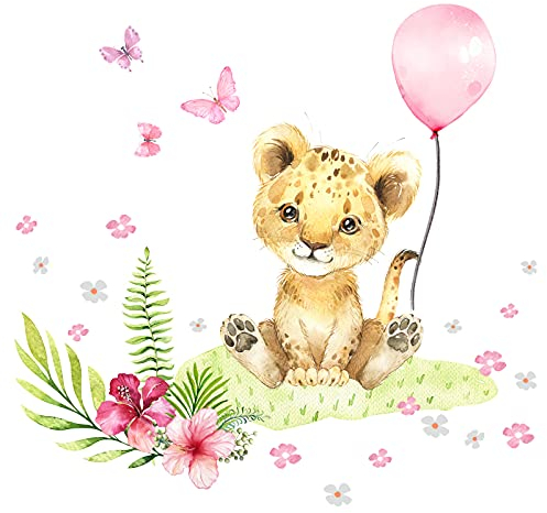 Little Deco Wandtattoo Wandsticker Kinderzimmer Mädchen Baby Löwe Safari Wandaufkleber Tiere Spielzimmer Wanddeko Ballon Babyzimmer Wandbild Kinder DL693-2