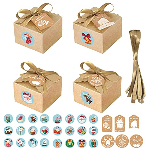 Adventskalender Zum Selbstbefüllen, 24 pcs - adventskalender selber befüllen Schachteln,Geschenk adventskalender zum befüllen kinder,Enthält dekorative Weihnachtskarten Bänder