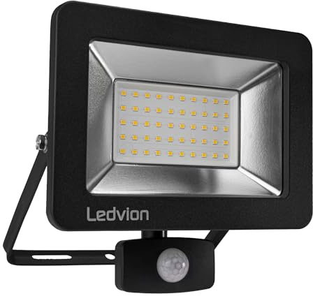 Ledvion - LED Flutlichter mit Bewegungsmelder, 50 Watt, 4000K, 6000 Lumen, IP44, Mit Schnellanschluss & 2 Jahre Garantie