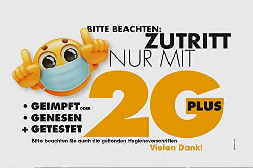 Hinweisschild 2G PLUS | 30x20cm wetterfest | Kunststoff-Schild | 2G+ Regel | Zutrittsbeschränkung