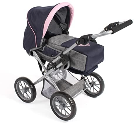 Bayer Chic 2000 - Puppenwagen Leni, 2in1 Kombipuppenwagen mit herausnehmbarer Tragetasche, Melange grau, Navy, rosa