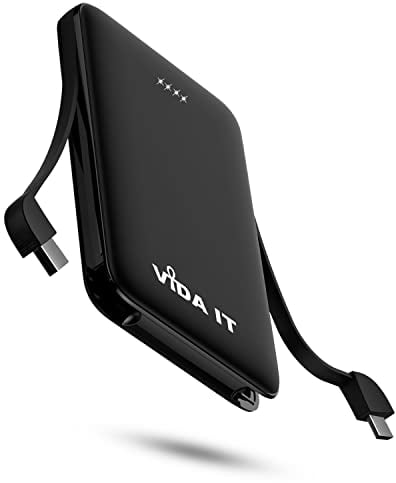 Vida IT Mini Batterie Externe Chargeur USB-C pour Samsung Galaxy S21 S20 FE A10 A12 J7 Batterie Portable de Secours, 5000mAh Power Bank Legere avec Câble Intégré, CE Un Cellule