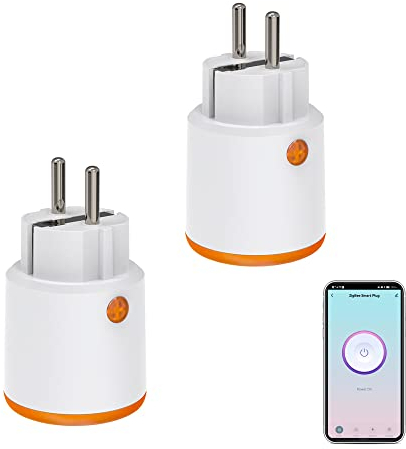 Enchufes inteligentes Zigbee Smart Plug con función de medición y temporizador, control de aplicación Tuya, notificación push, enchufe Zigbee de 16 A, compatible con Alexa Google Home (2 unidades)