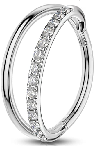 OUFER 16G Helix Piercings Rook Tragus Conch Ring Chirurgenstahl Cartilage Earring Hoop Silber CZ Daith Clicker Knorpel Ohrring Ohrpiercing Nasenring Nase Nose Ring Körperschmuck 10mm