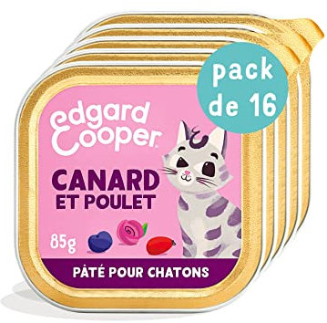 Edgard & Cooper Pâtée Pour Chaton Stérilisé, Canard Poulet 16 x 85g, Nourriture humide Sans Céréales Ingrédients naturels, Riche en protéines, Sans sucres ajoutés