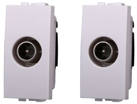 2 Pezzi Presa TV Passante Maschio, Compatibile Con Bticino Living Light (Bianco)
