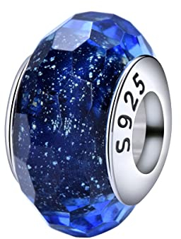 Murano Glass Charms Bead Sterling Silver Core Charms For Pandora Charm Bracelets (Blue Glass Bead)