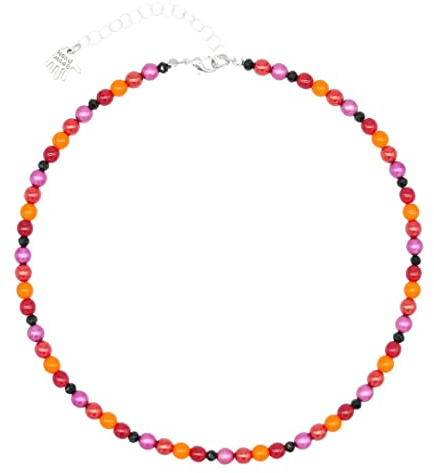 Feliss Handmade: Ketten aus Perlen, Halskette Damen. Statement Kette 45 cm lang. Choker Halsband, aesthetic Necklace Schmuck. Beads Perlenkette für Frauen in bunt mit Keramikperlen (Ruby Sunrise)
