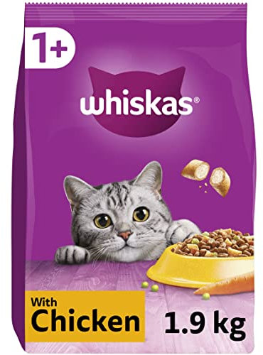 Whiskas 1+ Chicken Pack of 4 x 1.9 kg Bags, Adult Cat Dry Food