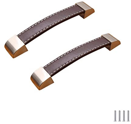 SYDARSYN 2 Stück Ledergriff Möbelgriff Griffe für Küchenschränke Antik Schrankgriff Türgriff Handgefertigter Leder Schubladengriff Möbel Küche Kommode Zieht Knöpfe Braun 128mm