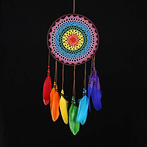 SYSUII Traumfänger Handgefertigt, Traumfänger mit Bunte Federn Boho-Stil Makramee, Schlafzimmer Wandbehang Wohnkultur Handwerk für Zimmer Schlafzimmer Car Decor Geschenk Heimdekoration - 55-60cm