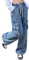Veryin Jeans für Damen Baggy Cargo Hose High Waist Y2K Boyfriend Casual Loose Wide Leg Kordelzug Taschen mit Kette
