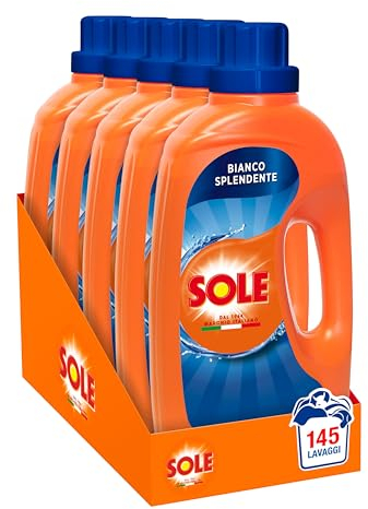 Sole Detersivo Lavatrice Bianco splendente 145 Lavaggi, (5x29), Formula igienizzante, Detersivo Lavatrice Liquido Bianco Splendente, rimuove le macchie a basse temperature