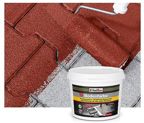 Isolbau Peinture de sol, 12 kg, pour sol et béton, pour cave, garage, atelier, revêtement de sol imperméable pour intérieur et extérieur, rouge rustique (RAL)