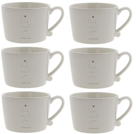 Bastion Collections 6er Set Tassen, Becher Love Meets You grau für 300ml
