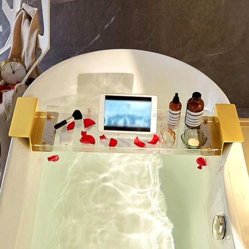Badewannenablage Einstellbarer Tub Organizer -Speicherschale, Badewanne Caddy Tablett für Luxusbadbäder, Erweiterbare Brückenduschregale Tablett, Badezimmerzubehör ( Color : 65-74cm(25 5/8 - 29 1/8)