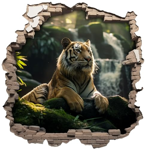 Samunshi® Wandaufkleber Wandriss mit Tiger Wandsticker Fenster in andere Welt Portal für Kinderzimmer Wohnzimmer Wanddekoration Wallart 50x50cm