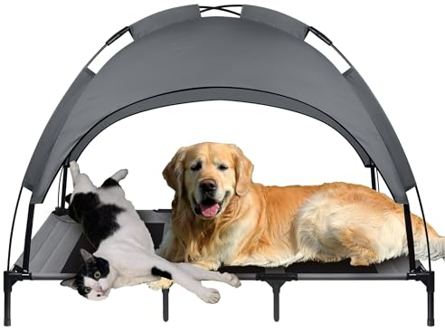 NAIZY 122x92cm Hundebett Erhöhtes Hundeliege Outdoor Kühlendes Haustierbett Wasserdichtes Katzenbett mit Baldachin & rutschfeste Fußpolster Katzenliege, für Indoor/Garten