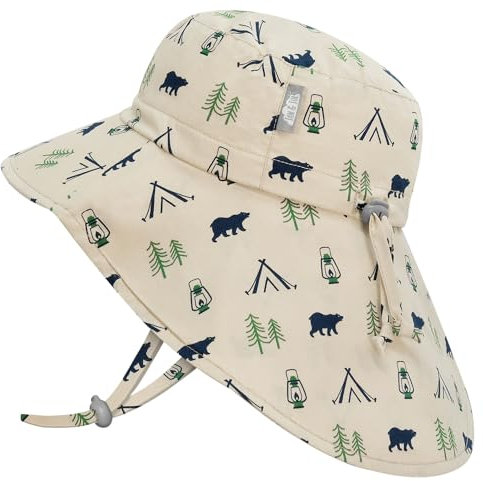 Jan & Jul Baby Sonnenhut aus Baumwolle mit UV-Schutz UPF 50+ und Breiter Krempe (Bear Camp, 0-6 Monate)