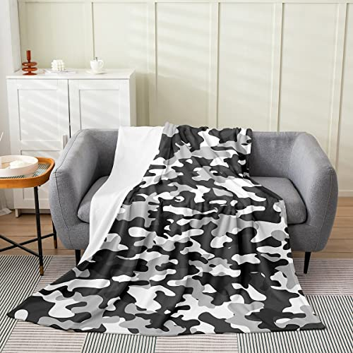 Kuscheldecke Camouflage Camo Army Camo Militärisch Abstrakt Grau Schwarz Weiß Fleece Decke Warm Wohndecke Weiches Sofadecke Für Bett Geschenke Wohnzimmer 125x150cm