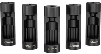 YSSNIUTOOL Federbein-Steckschlüssel-Werkzeug, 5-teilig, Federbeinmuttern, 18 mm, 19 mm, 21 mm, 22 mm, 24 mm, mit 12-kant-1/2-Zoll-Antrieb, leicht zu entfernende Federbeinmuttern