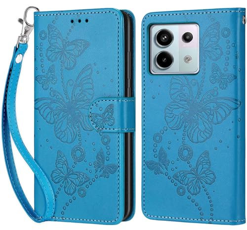 KENHONER Coque pour Xiaomi Redmi Note 13 Pro 5G (Pas pour 4G), Housse Etui Portefeuille Cuir, Fermeture Magnétique à Clapet Anti-Choc Compatible avec Coque Redmi Note 13 Pro 5G Book - Bleu Papillon