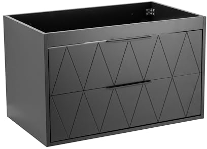 UEV Waschbeckenunterschrank hängend 75cm breit, Waschtischunterschrank, Badezimmerschrank mit 2 Schubladen, Badezimmmer Möbel für Gäste WC, Badmöbel Set für Badezimmer,Unterschrank,Waschtisch,Schwarz