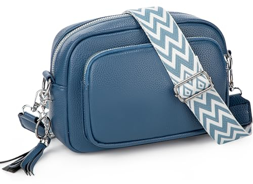 ferlord Umhängetasche Damen Leder, Stylisch Crossbody Bag Damen Bauchtasche Damen mit 3 Fächern, Klein PU Leder Handtasche Damen Umhängetasche mit Breitem Schultergurt Elegante