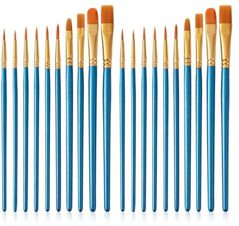 Quelcc 20 Pcs Paint Brush Set, Small Acrylic Paint Brushes, Different Sizes, for Acrylic Oil Watercolor Gouache Face Painting (Blue)