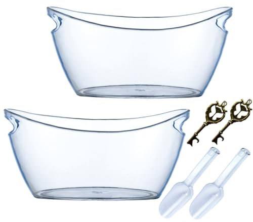 2 PCS Ice Bucket,Acrylic Ice Buckets for Parties,5.5L Extra Large Clear Champagne Beer Tub Mimosa Bar Supplies Kit Wine Beverage Bucket with Corkscrew&Scoop for Wine Cocktail Bar(Clear)