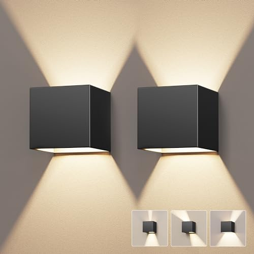 Mexllex 2 Stück LED Wandleuchten Innen/Außen, Wandlampe Einstellbar Lichtstrahl, 3000K Warmweiß Aluminium Wandleuchte für Wohnzimmer Schlafzimmer Balkon(Schwarz)
