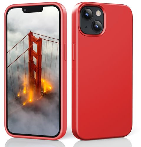 TIIXXE Silicone Case Compatible with iPhone 13 case Soft Ultra Slim Protective Shockproof Liquid Silicone Phone Case,Anti-Scratch Microfiber Lining, 6.1 Red