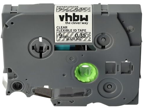 vhbw 1x Schriftband-Kassette kompatibel mit Brother PT GL1000, E800W, GL100 Etiketten-Drucker 8m x 9mm Schwarz auf Transparent, Flexibel, Laminiert