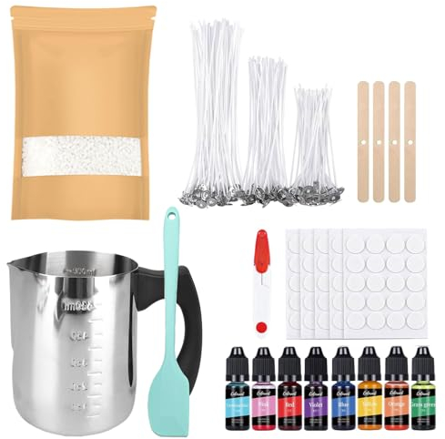 ALLAVA Kerzen Selber Machen Set, DIY Set Erwachsene, Duftkerzen Delber Machen, Kerzenwachs 500g,8 Kerzenfarbe,Schmelztopf 600ML,Kerzendochte,KerzenAufkleber,Dochthalter, DIY Set für Kerzenherstellung
