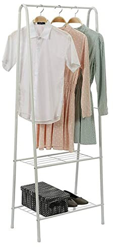 Portant à vêtements en métal, Portant à vêtements, Penderie à vêtements, Portemanteau avec 2 étagères de rangement pour chaussures pour Chambre, Studio, Dressing, Vêtement & Chaussure (blanc)