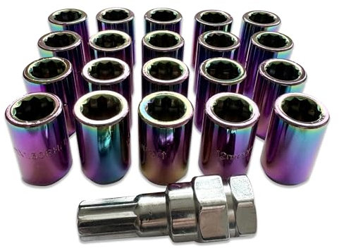 TITAN ALLOY WHEEL TUNER SET - 20pcs M12x1.5 Slim Taper Lug Nuts - Multicolour/Petrol/Burnt Titanium - Compatible with Ford, Mazda, Honda, Kia, Suzuki