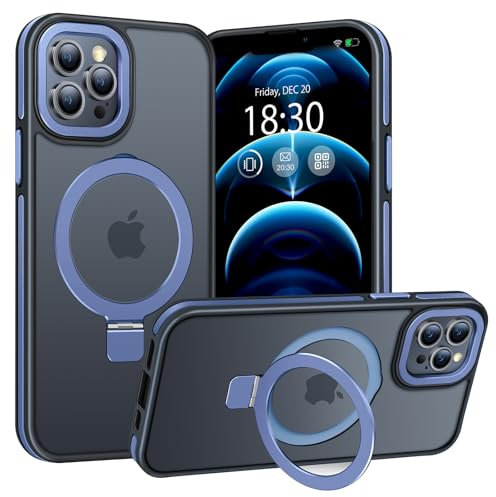 BENTIACC Handyhülle iPhone 12 pro max Hülle, mit Unsichtbarer Ständer, mit Mag-Safe, Militärschutz, [Transluzente Matte] Anti-Fingerabdruck hülle iPhone 12 pro max 6,7 Zoll(DunkelBlau)