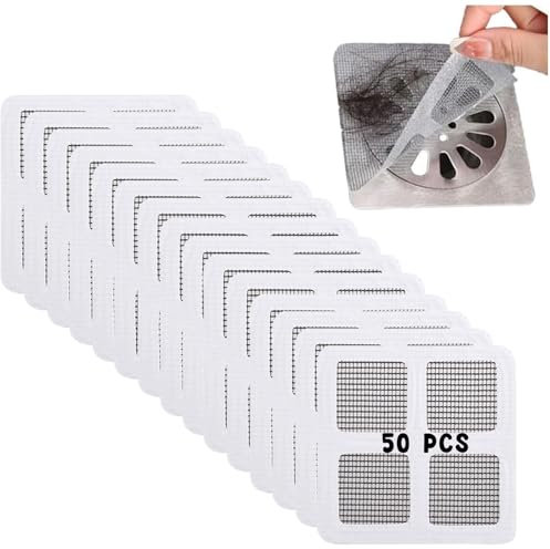 50 pcs Coladores de Desagüe Desechable, Rotección de Drenaje, Atrapa Pelos Ducha Cuadrado para Ventosa, para Fregadero, Ventosa, Tapa de bañera, Colector