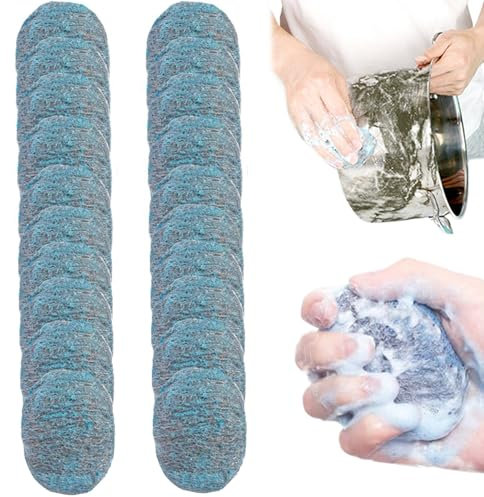 Tampon Jex avec Savon Lot de 20 Tampons à Récurer en Laine d'acier RéUtilisables Et Absorbants Pré-SavonnéS pour Le Nettoyage De La Maison De La Vaisselle De Cuisine Et des Grilles MéTalliques Bleu