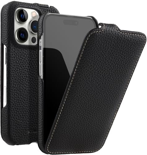 STILGUT UltraSlim passend für iPhone 16 Pro Max Hülle - iPhone 16 Pro Max Flip Case kompatibel mit MagSafe aus Leder, Klapphülle, Handyhülle, Lederhülle - Schwarz