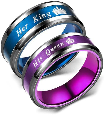 Bishilin Trauringe Edelstahl, Hochzeit Ringe Paar 6MM 8MM Her King His Queen Partnerringe Pärchen Ringe für 2 Damen Gr.57 (18.1) & Herren Gr.62 (19.7)