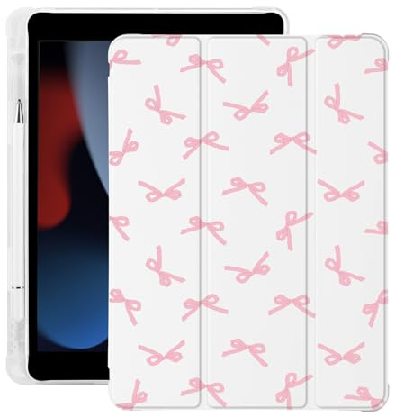 Cute Kawaii Pink Bow for iPad Air 3 for iPad Pro 10.5 Inch 2017 | with Pencil Holder | Auto Sleep/Wake | Multiple Viewing Angles White Leather Soft TPU Back Cover