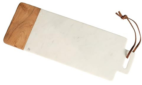 Arthur Cameron - White Marble & Wood Chopping Board/Serving Platter with a Built-in Handle and Leather Strap - Upgrade Your Kitchen Decor with This Exquisite Cutting Board