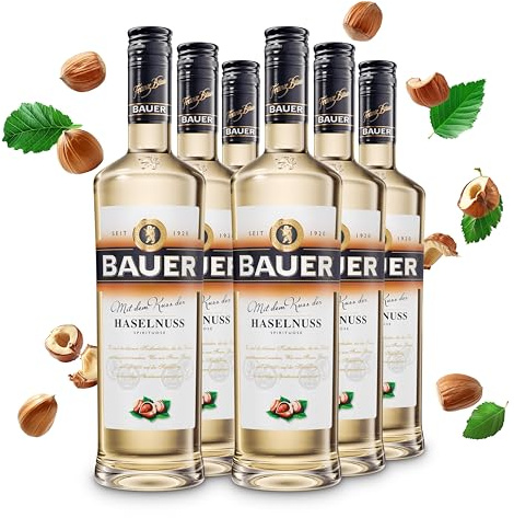 Bauer Kuss der Haselnuss Obstbrand - Haselnüsse in ihrer vollendeten Form - Spirituosen aus Österreich seit 1920 - Haselnuss Schnaps Geschenk Idee (6 x 1,00 L)