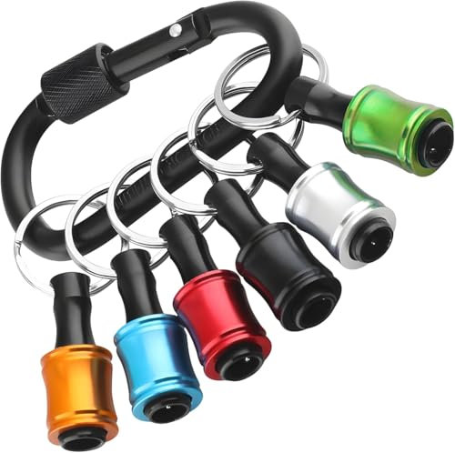 6 Pcs Hex Shank Screwdriver Bits Holder 1/4 inch Aluminum Alloy Drill Bit Holder Keychain Set Quick-Change Extension Screw Socket Adapter with Black Carabiner, Mixed Colors