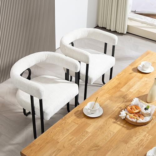 LIFEISLE Esszimmerstuhl 2er Set für Küchen, Polsterstuhl mit abgerundete Rückenlehne, Moderne Stühle mit Metalrahmen für Wohnzimmer, Büro Schlafzimmer Beige