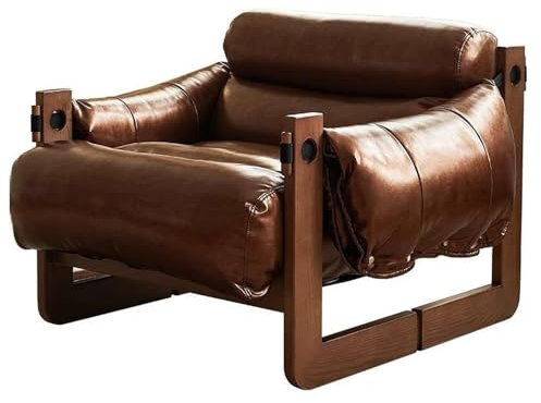 Retro Einzelsofa Bequeme Lounge Lazy Sofa Home Holzrahmen Balkon Wohnzimmer Braun
