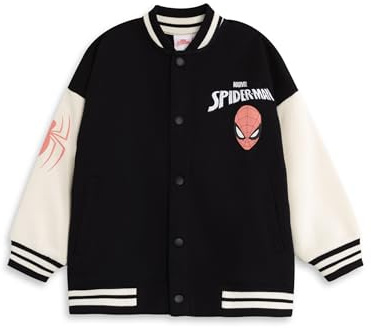 Marvel Schwarze Bomberjacke für Jungen von Spider-Man | Grafische College-Jacke mit Cartoon-Prints | Langärmliges Streetwear-Top mit Spiderman Comics-Bekleidung | Spiderman-Merch
