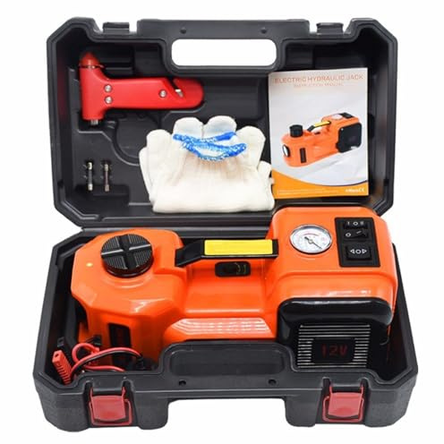 Hydraulikzylinder, 12V 5Tonnen Elektroauto-Hydraulikwagenheber mit Reifenfüllpumpe und LED-Taschenlampe 3-in-1-Hebebühnen mit sicheren Hammerwerkzeugen for Autos für den Dauereinsatz(155-450mm)
